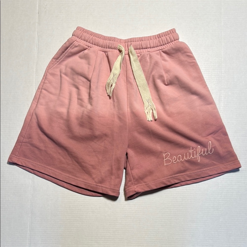 AELFRIC EDEN 100% Cotton Embroidered BEAUTIFUL Pink Ombre Drawstring Shorts L‎